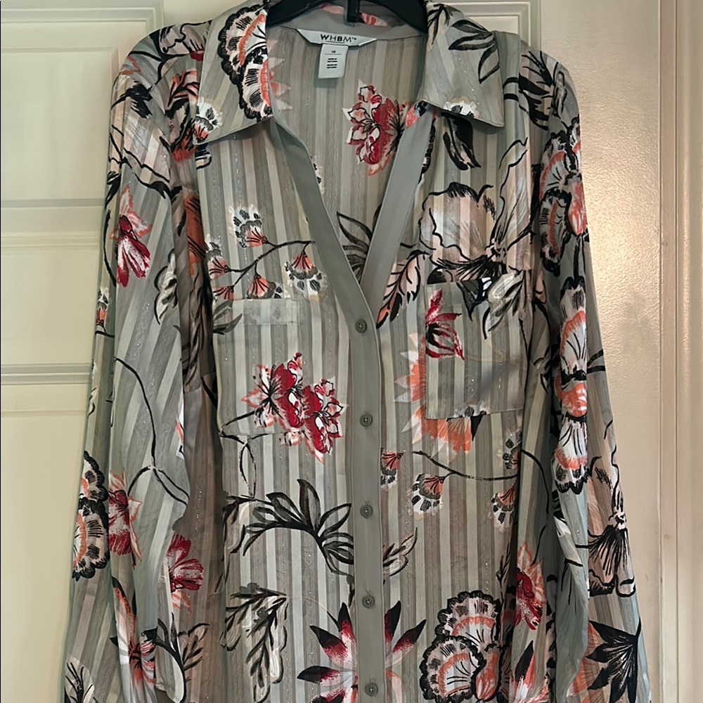 White House Black Market Floral Striped Blouse
